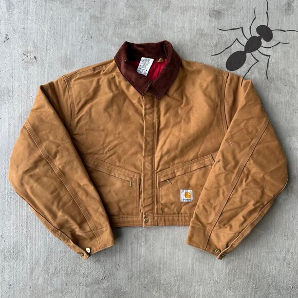 Vintage Y2K Carhartt brown cropped Detroit style work wear jacket - Picture 1 of 9